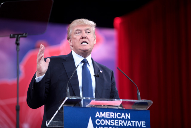 Trump speaking at the 2015 Conservative Political Action Conference (CPAC) in National Harbor, Maryland